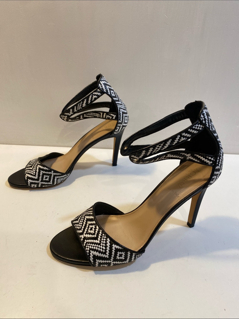 J. Crew Black & White Geometric Ankle-Strap Heels Sz 9M